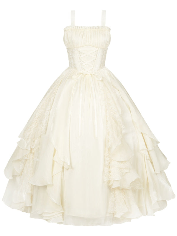 バージョンボーンフリルロリータベージュドレススカートウエストバスクロングカスケーディング