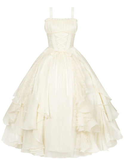 バージョンボーンフリルロリータベージュドレススカートウエストバスクロングカスケーディング