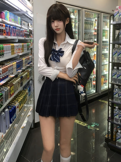 Long Version White Style Sleeves JK Shirt Uniform Preppy