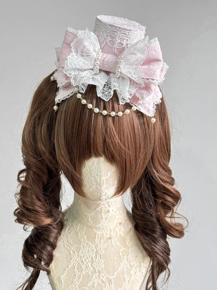 Lolita Pastel Details) Mini Sweet Hat Pink Pearl (Lace