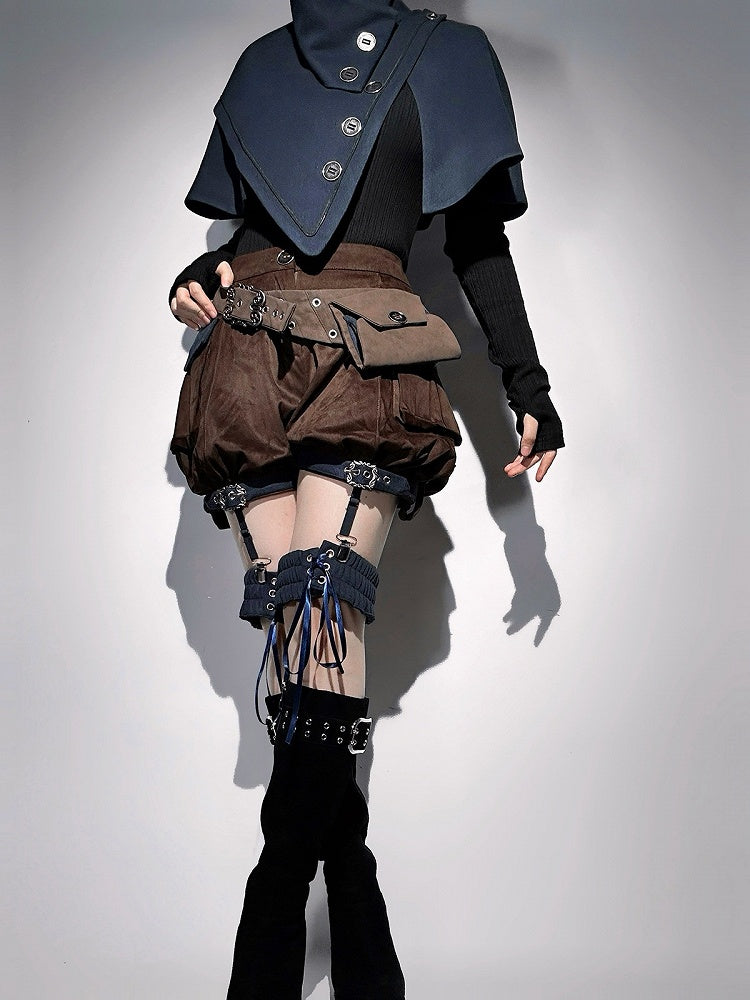 Ouji Lolita Knit Top Asymmetrical Cape Shorts Leg Rings Belt Scarf Outfit - Unknown Star
