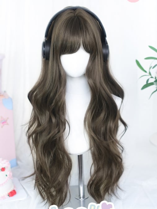 Perücken Hell-/Dunkelbraun mit 65–70 cm gewelltem langen Pony