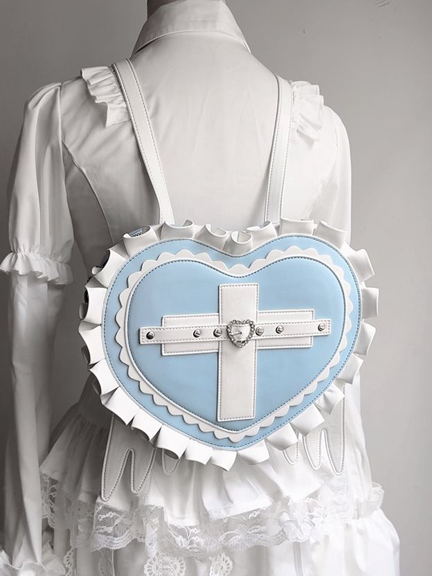 Heart / Light Jirai Wings Cross Pink with in Leather Black Blue Backpack Kei PU