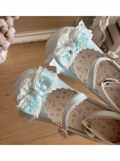 Charming Lace Bow Round Toe Pumps - 5cm Mid Heels - Blossoms