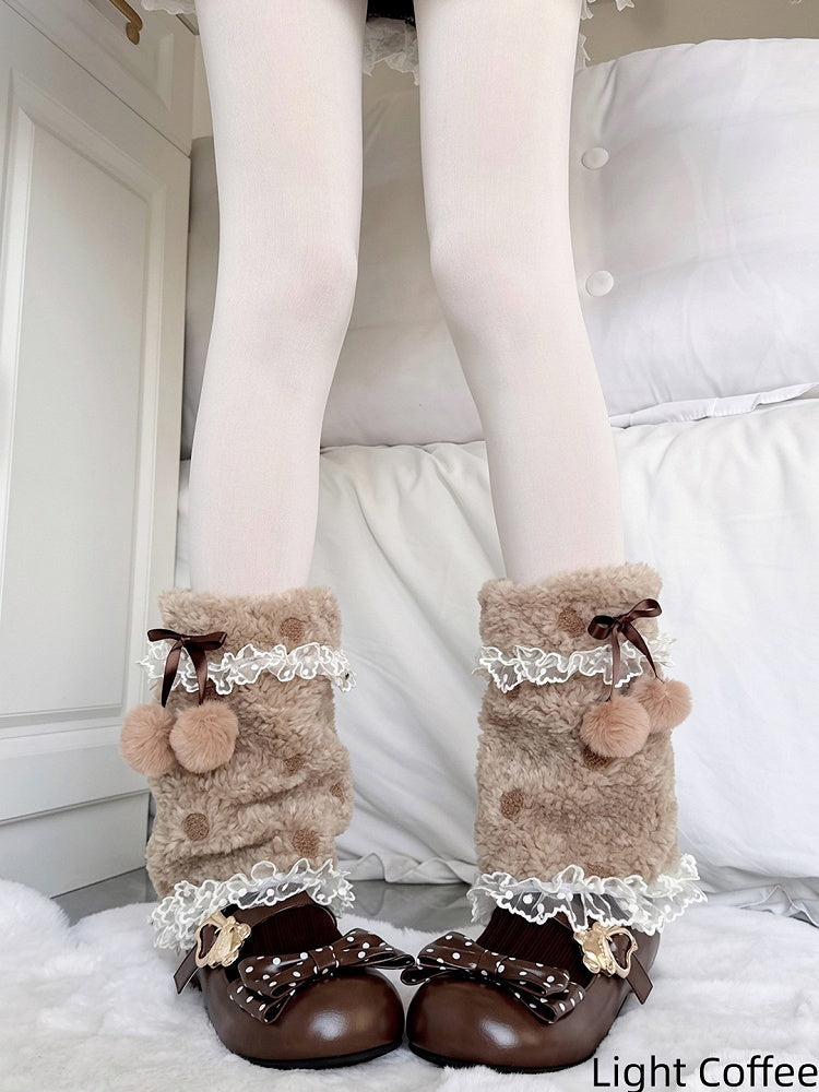 Colors Retro Dot Fur Ruffled Faux 3 Pom-pom Leg Decorations with Polka Warmers Pattern