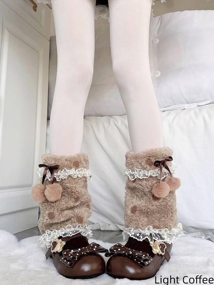 Colors Retro Dot Fur Ruffled Faux 3 Pom-pom Leg Decorations with Polka Warmers Pattern