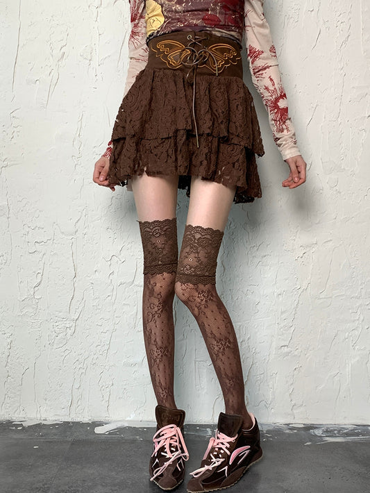 Overknee Brown Trim Wasteland Stockings Lace Punk