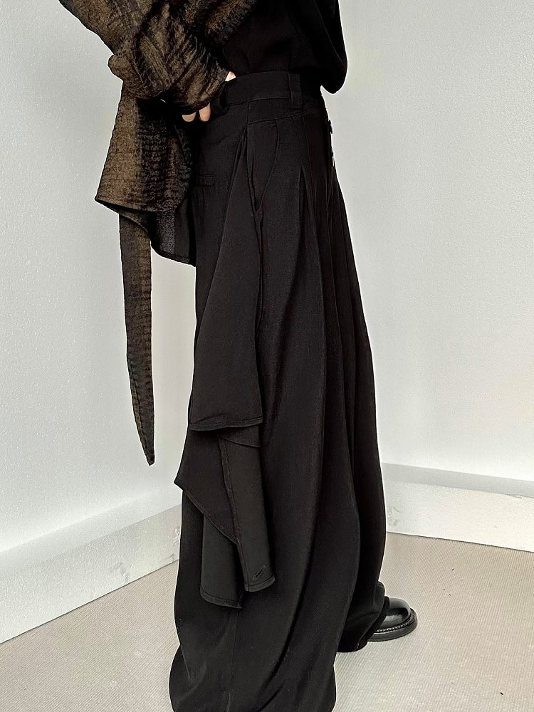 Black Wide-Leg Draped Ouji with Fly Three-Button High-Waisted Lolita Panel Pants