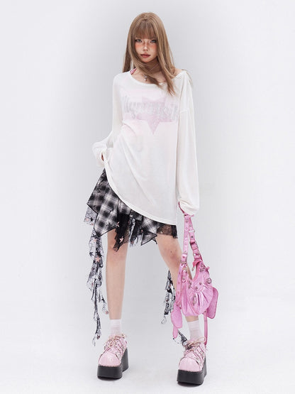 White Star Rhinestone  Long Sleeves T-shirt