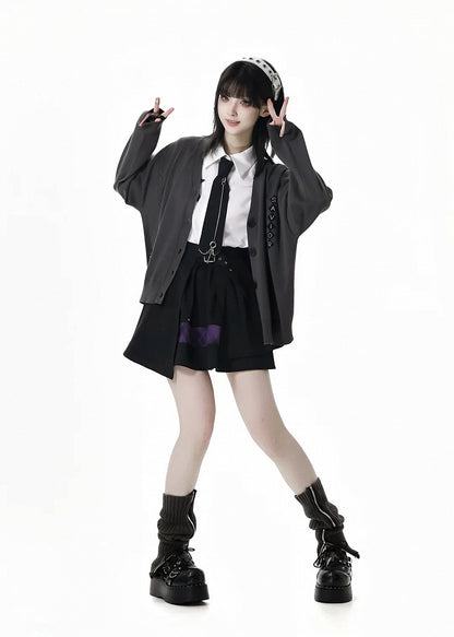 White Criss-Cross Strap Cross Short Sleeves Shirt with Charm Free Tie