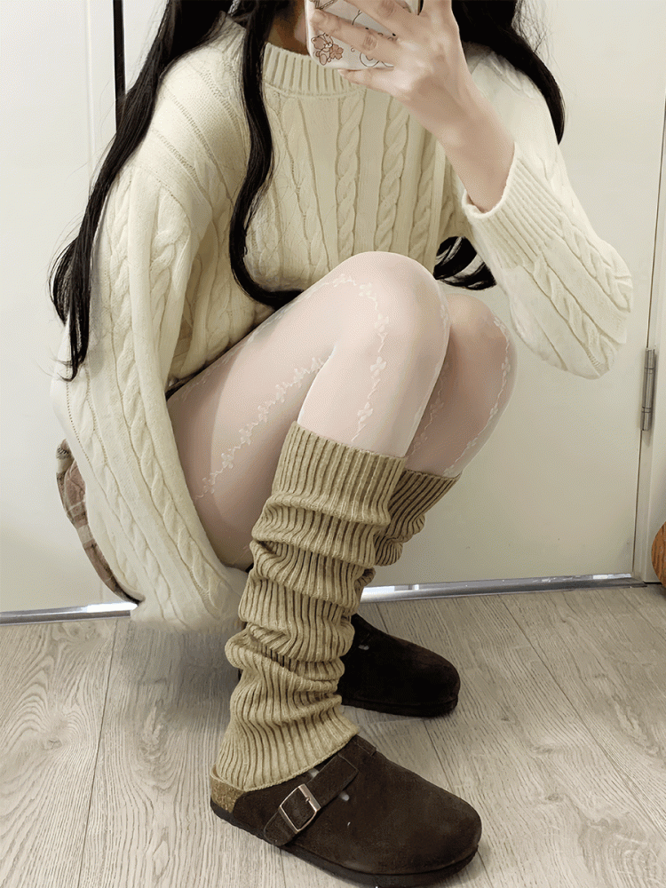 Off-white/Khaki/Gray/Black Knitted Leg Warmers