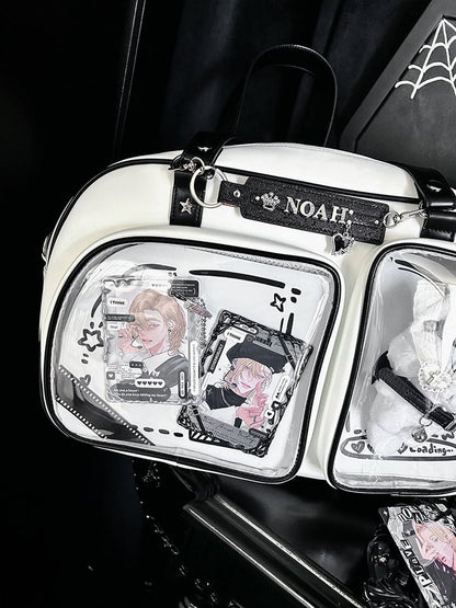 White & Black Contrast Trim Bread-shaped Ita Shoulder Bag