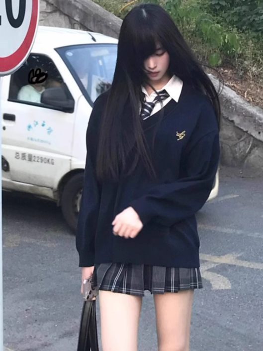 Skirt 39CM Pattern Plaid Uniform Black JK Pleated