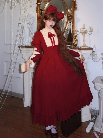 Ruffled Sleeves Dress Juliette and Version Beige Waist Boned Long Elegant Lolita Neck Red with