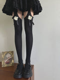 Schwarz/Weiß Strumpfhose Straps Camellia Bowknot
