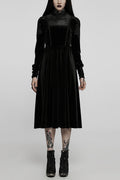 Black Long Sleeves Invisible Zipper High-Waisted Hollow Stitching Gothic Dress