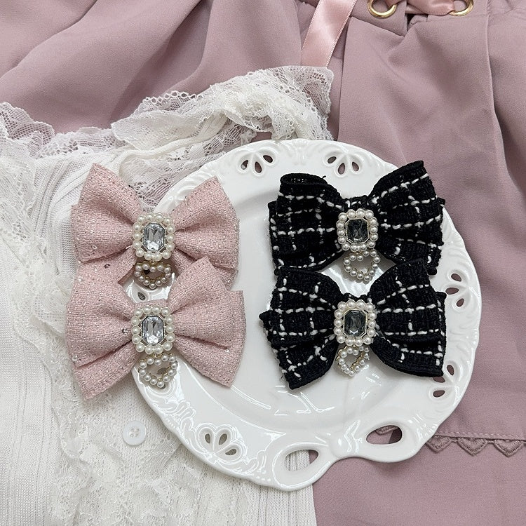 アクセントオプション ビーズハートチャーム ラインストーン ジライケイ ボウヘアクリップ 5個