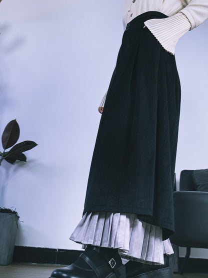 Black Pants with Regular/Thicken Cheongsam Gothic Hem Pleated Gray Wide-Leg