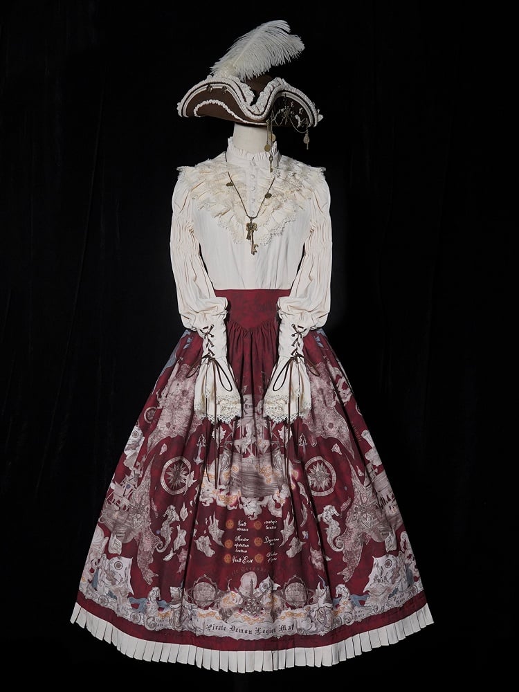 Rock Pirat Gürtel Korsett Print Lolita Rot Taille Schiff