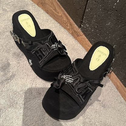 Punk Black Cross Goth Accents with Embellishment Bow Platforms