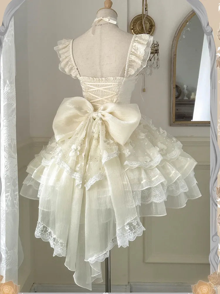 Beige Details 92CM Prinzessin Ausverkaufsgröße Pullover Schnürkleid für weiten Rock Set Pailletten Büste XL Schmetterling