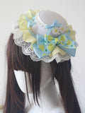 Blau Mini Bowknot Print Zitrone Hut Perlen Details Gelb mit
