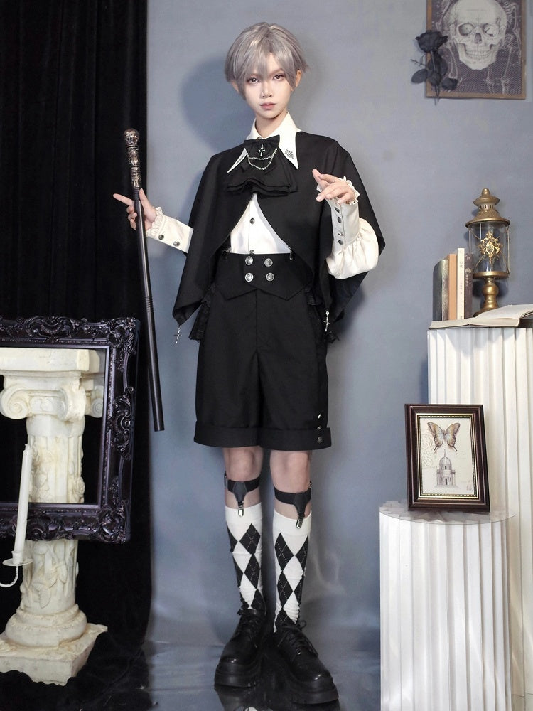 Shorts Shoulder Black Foldover Fashion Waist Straps with Ouji