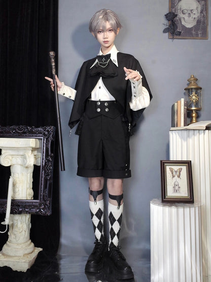 Shorts Shoulder Black Foldover Fashion Waist Straps with Ouji