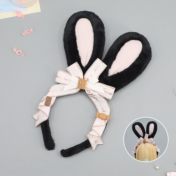 Cookie Sweet KC Black/Brown Plush and Decorated Ear Bunny Lolita Bow