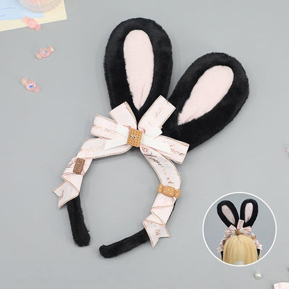 Cookie Sweet KC Black/Brown Plush and Decorated Ear Bunny Lolita Bow