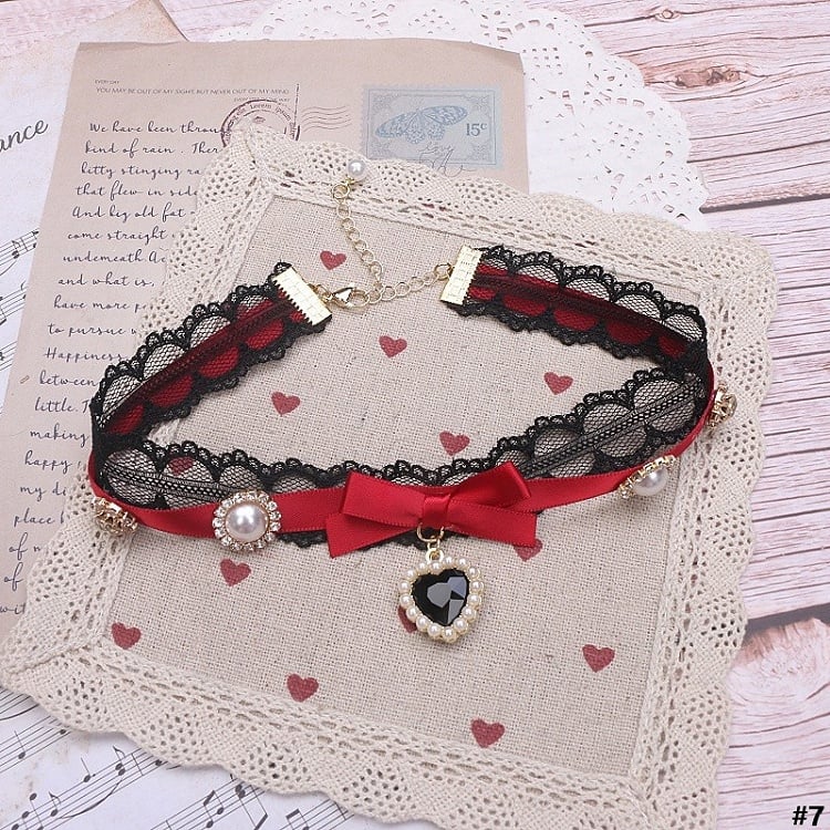Options Bowknot Color Charm Heart Jirai Lace Kei 18 Choker