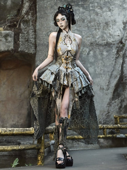 レーストリムの花柄ジャカードハンカチヘムスカート