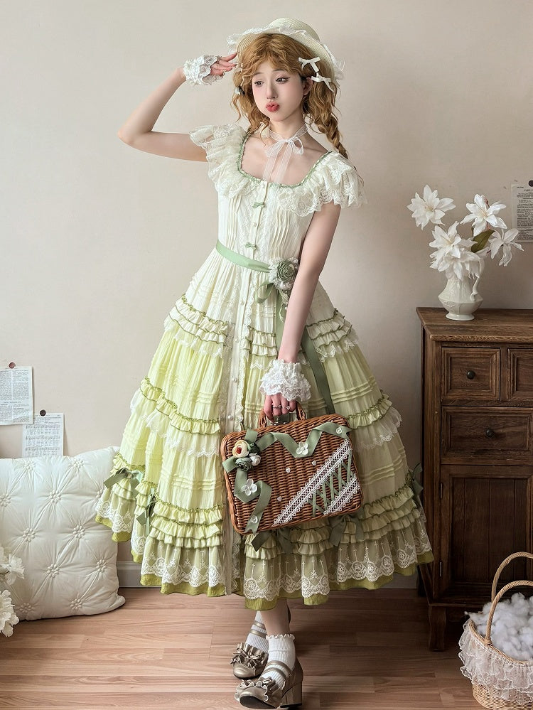 Dress Lolita Green Style Gradient House Square Neckline Pink