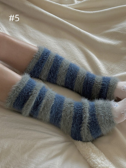 Y2K Striped Pattern Knitted Plush Leg Warmers