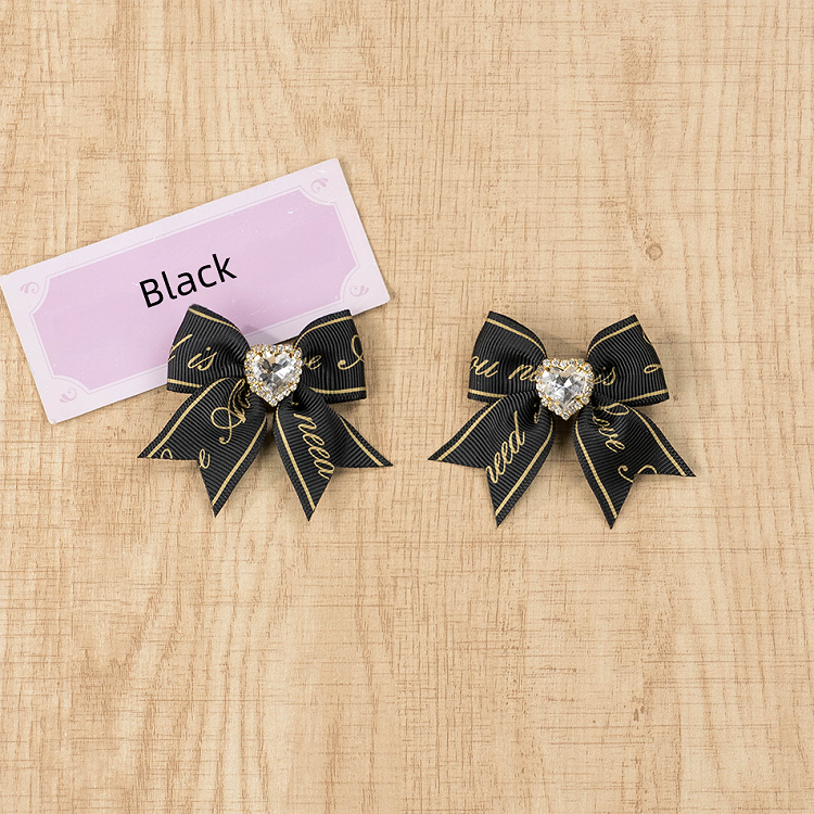 Letter Kei Rhinestone Bow Hairclips Jirai Black/Pink/White