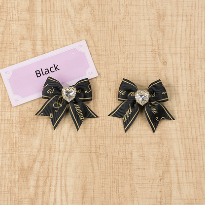 Letter Kei Rhinestone Bow Hairclips Jirai Black/Pink/White