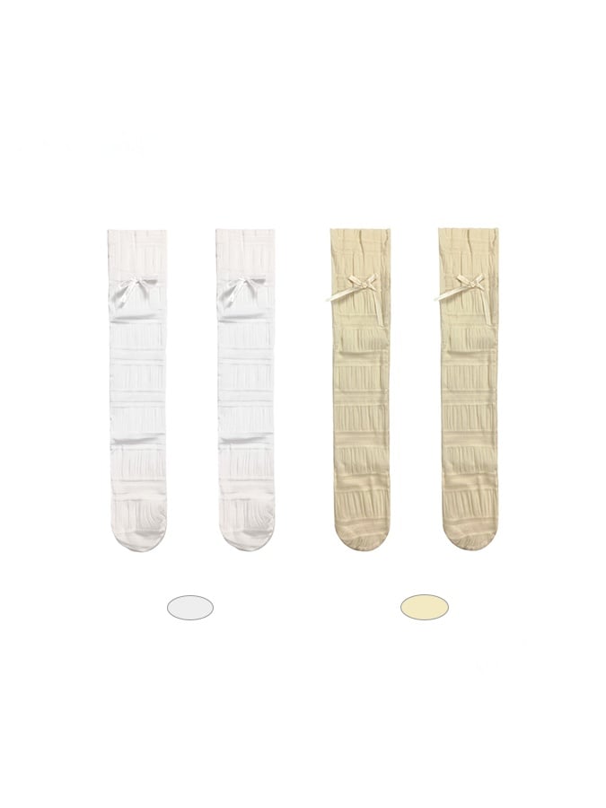 White/Beige Decorated Bowknot Ballet-Style Socks Thin Calf