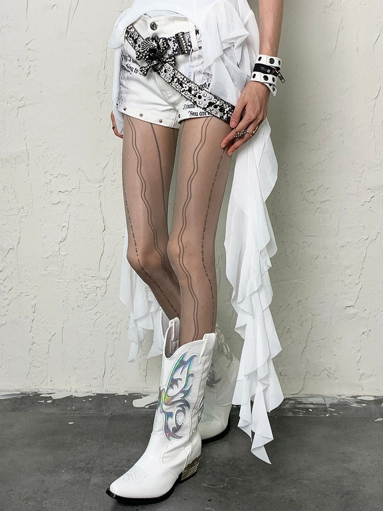 Y2K and Striped Tights Pattern Black/White/Gray/Purple Floral