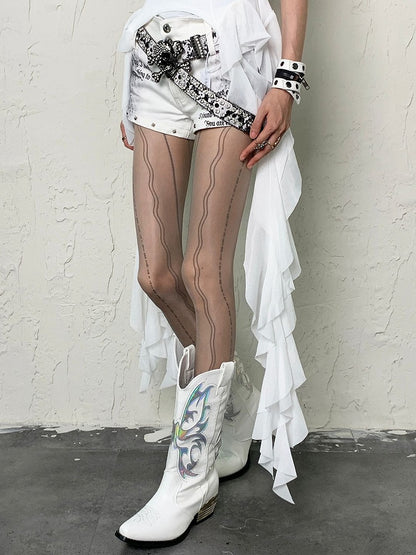 Y2K and Striped Tights Pattern Black/White/Gray/Purple Floral