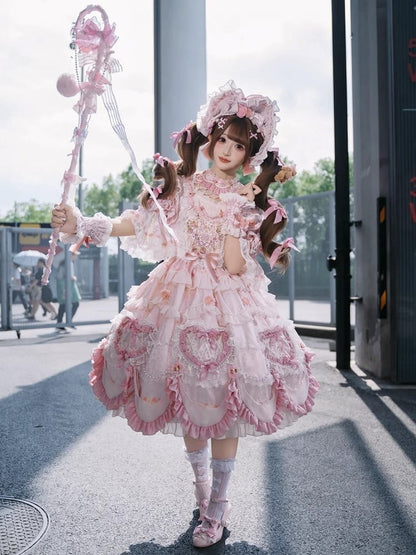 Embroidery Details Light Bead Pink Floral Hanayome Rosette Lolita and Dress Chain
