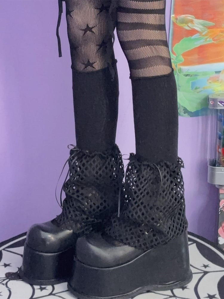 Hohl-out Stulpen Y2K Details Design Schwarz/Weiß Bowknot Bein