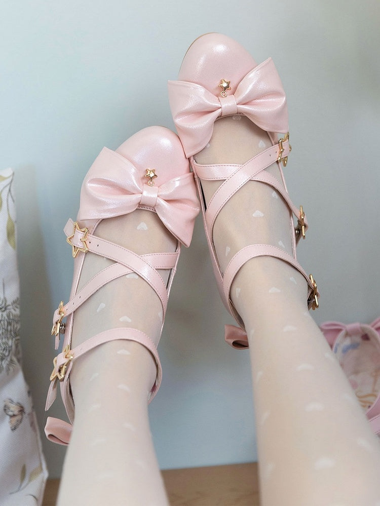 Crisscross Star Sweet with Pink Lolita 6.5cm Shoes Heel Light - Dreamy Buckles Design