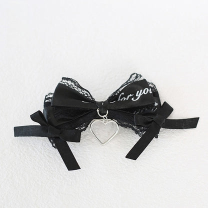 Jirai Kei Lace with Heart Bowknot Black Charm Hairclips