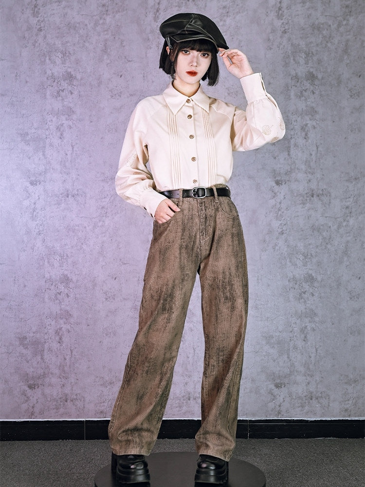 Detachable Leaf - Print Bow Tie Apricot Shirt Set