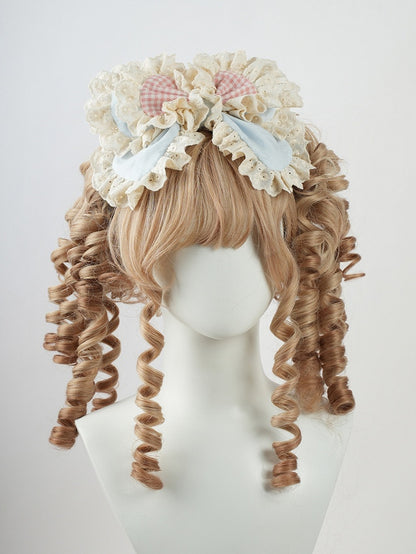 スイートロリータ ブルー＆ピンクの大きなリボンフリルレーストリム KC