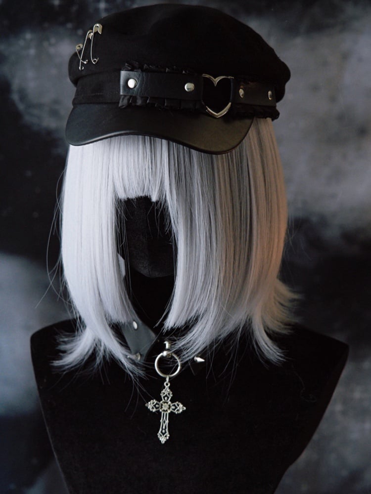 Ruffled Pin Hat Beret Decorated Black Trim Gothic