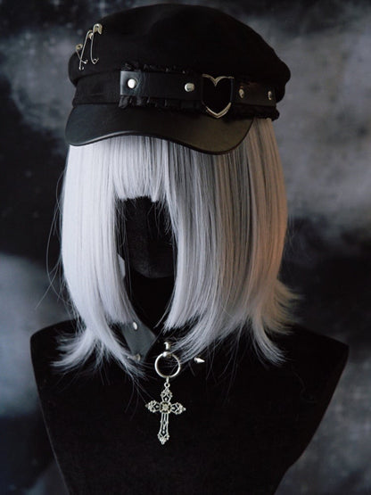 Ruffled Pin Hat Beret Decorated Black Trim Gothic