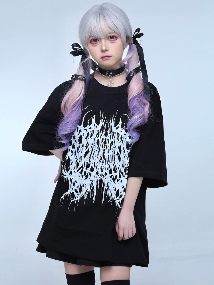 Round Kei Black Neck Jirai Butterfly T-shirt Print