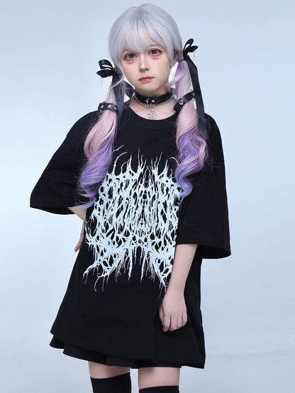 Round Kei Black Neck Jirai Butterfly T-shirt Print