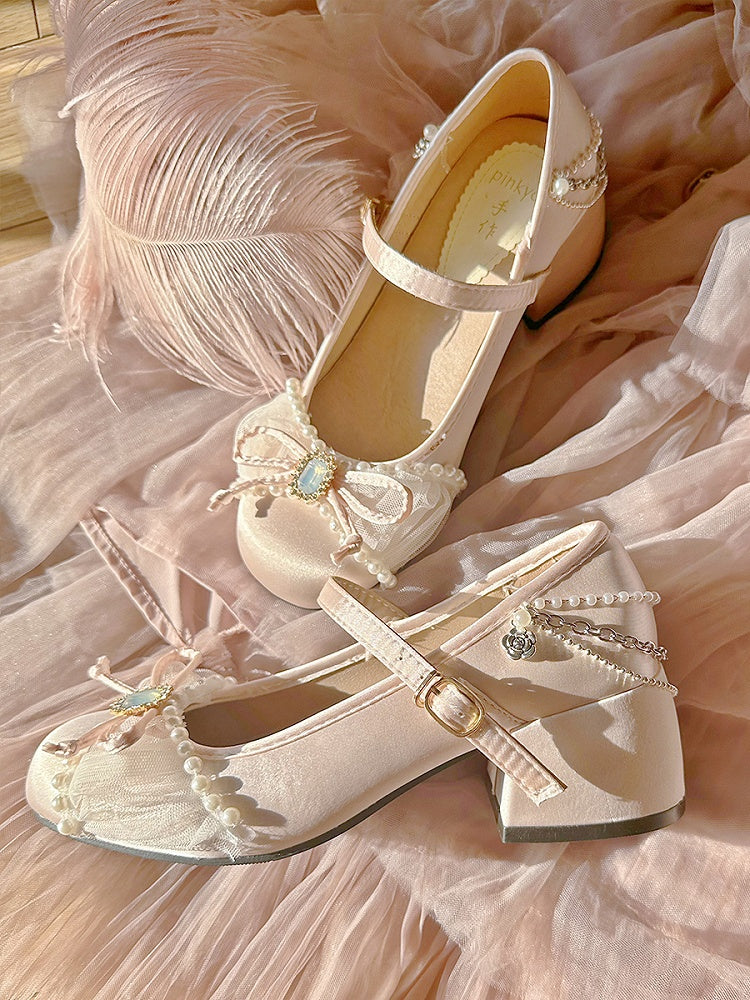 and Light with Bead Rhinestone Mary 4cm Details Pink Chains Janes Heeled Sweet